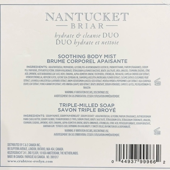 Crabtree & Evelyn Nantucket Briar Body Mist 10mL and Soap 3.5oz Boxed Set NEW - Picture 6 of 7